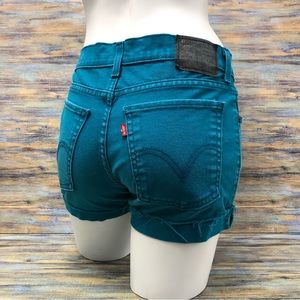 Levi’s 510 Supper Skinny Cuffed Shorts Mid Rise Aqua Women's Size 30